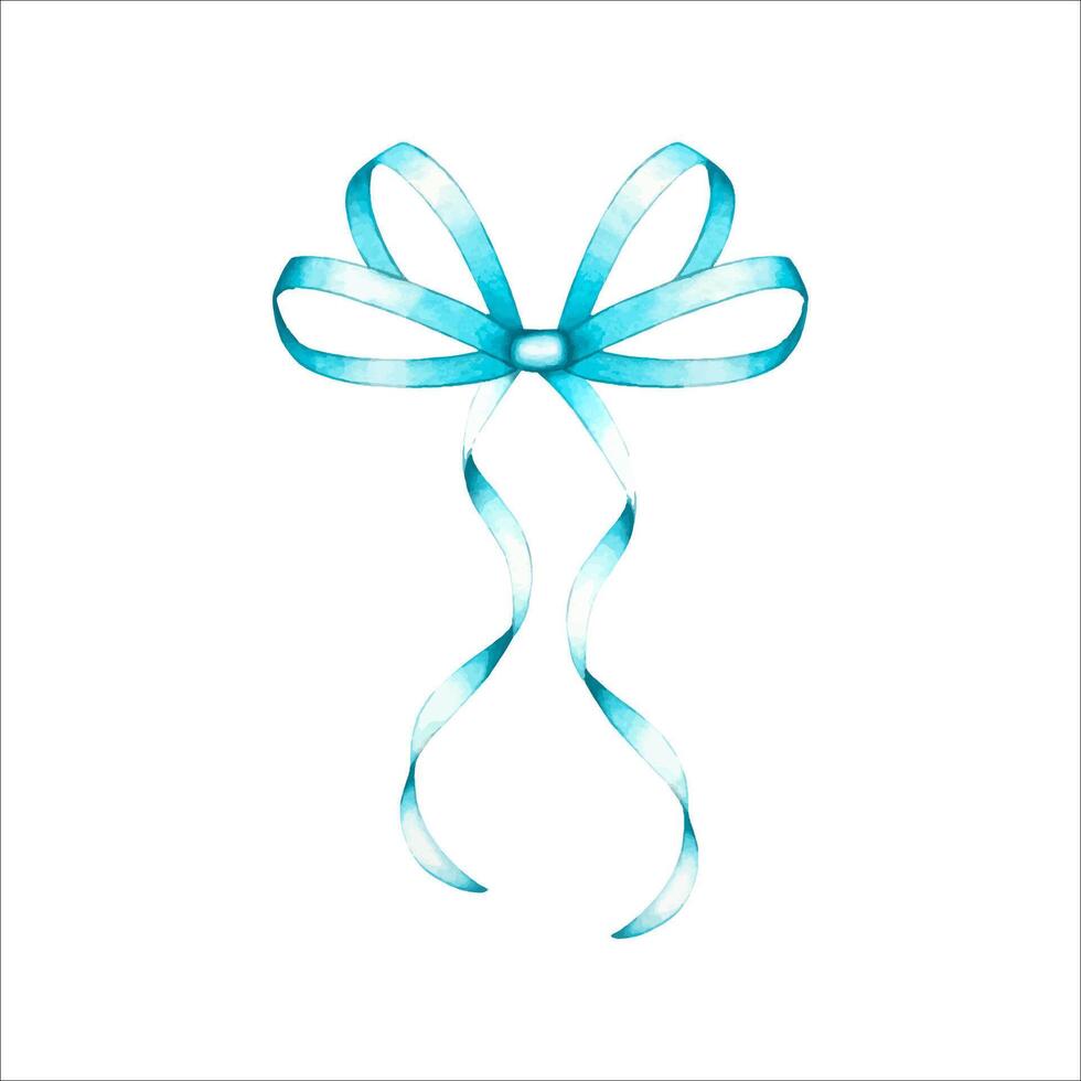 Hand drawn satin turquoise bow. Watercolor illustration vector