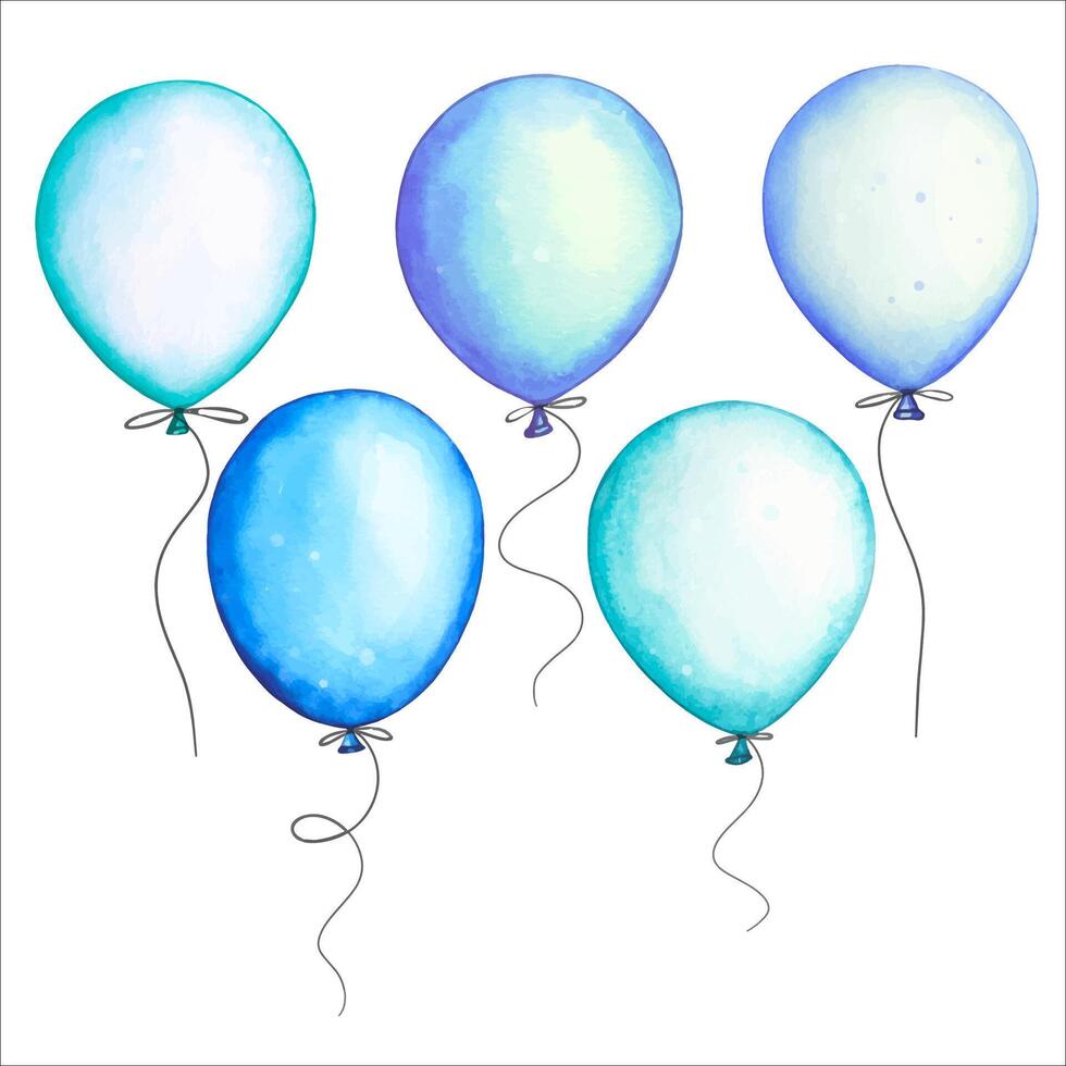 Blue balloons. Hand drawn watercolor illustration vector