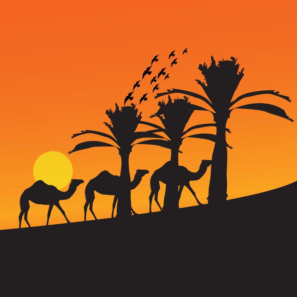 Camel Trip Silhouette With Mosque Background Stock Illustration ... vector