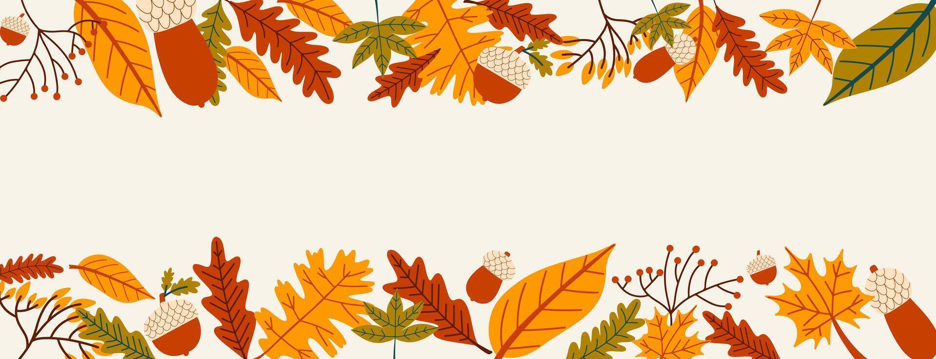 Autumn frame with different colorful leaves. Fall season border with space text. illustration. vector