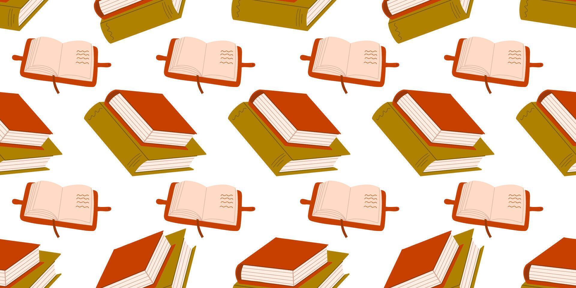 Seamless pattern with open and closed books. Educational background vector
