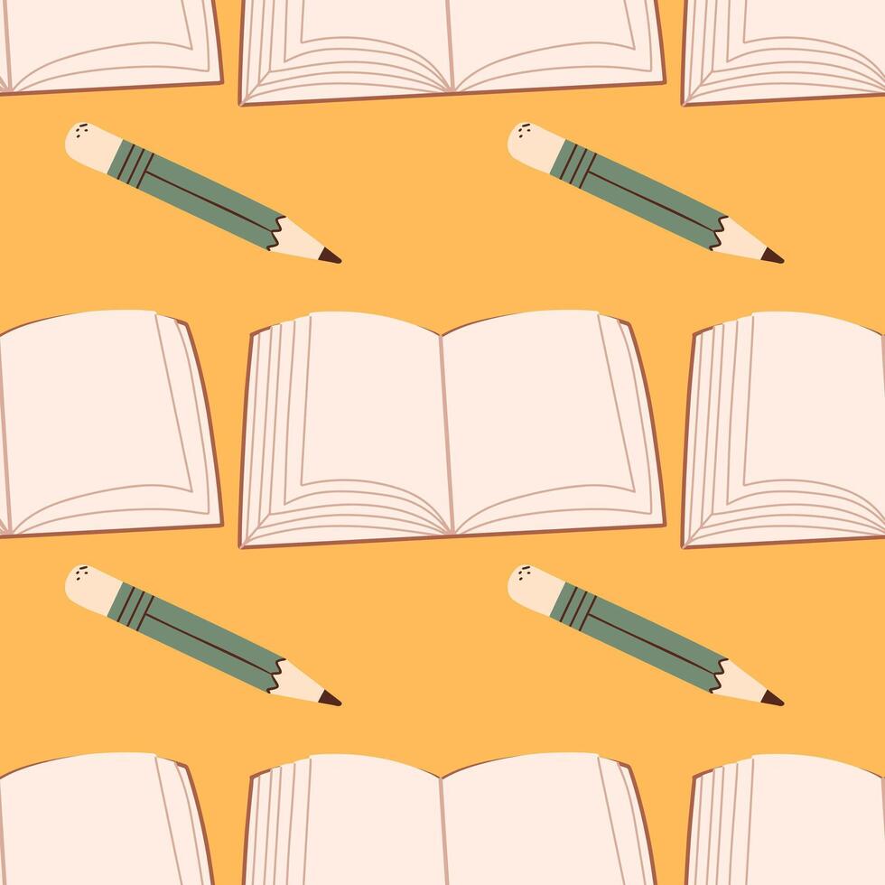 Book and pencil seamless pattern. Ediucational background. illustration vector