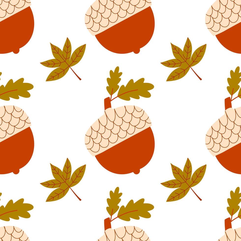 Forest seamless pattern. hand draw leaf and acorn. vector