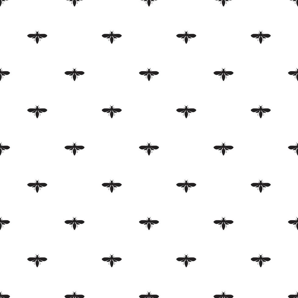 Seamless pattern of black silhouettes of bees isolated on the white background. Insects pattern in black and white style. Designs for fabric, wallpaper, home design, wrapping paper. vector