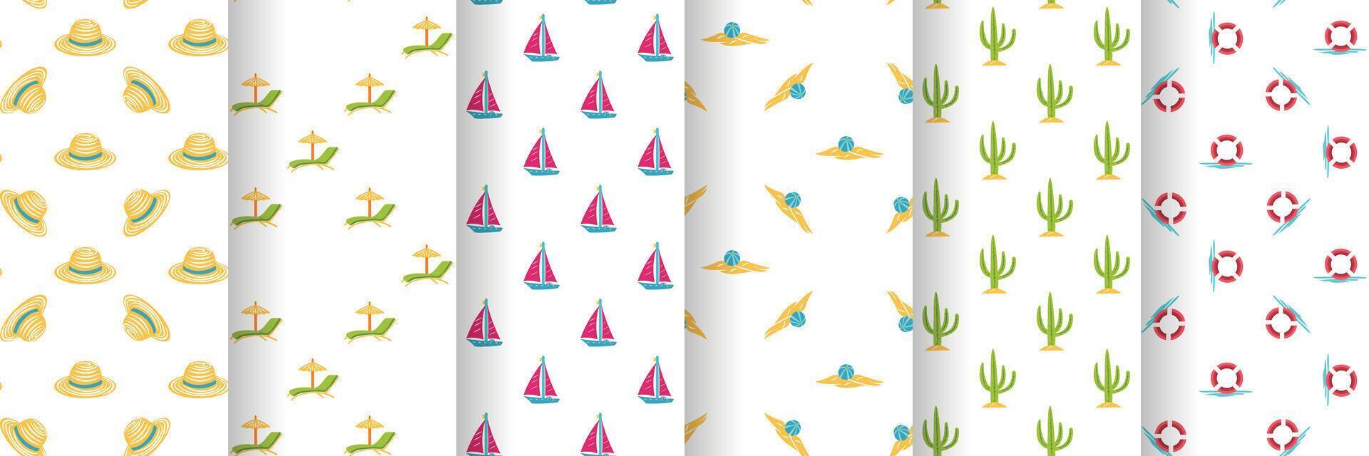 Set of seamless summer patterns on white background vector