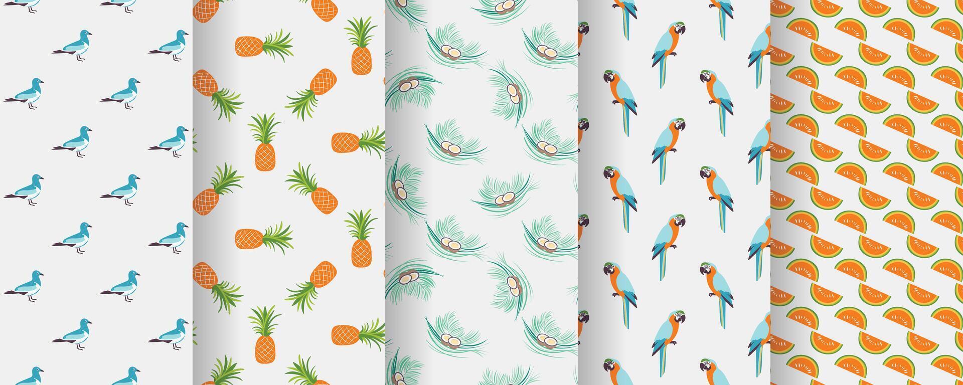 Set of seamless summer patterns vector