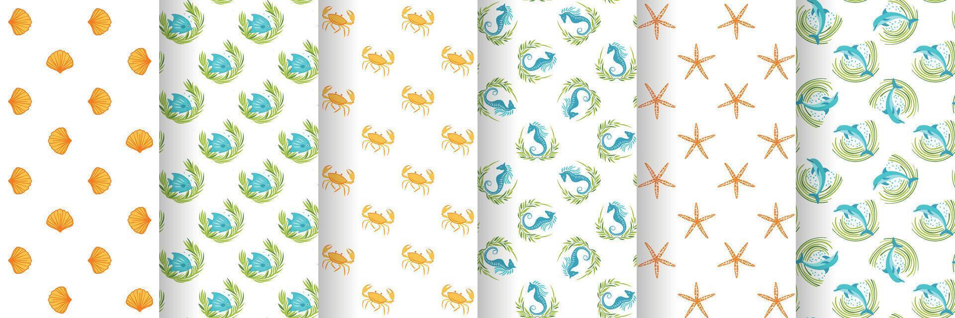 Set of summer seamless minimalistic patterns vector