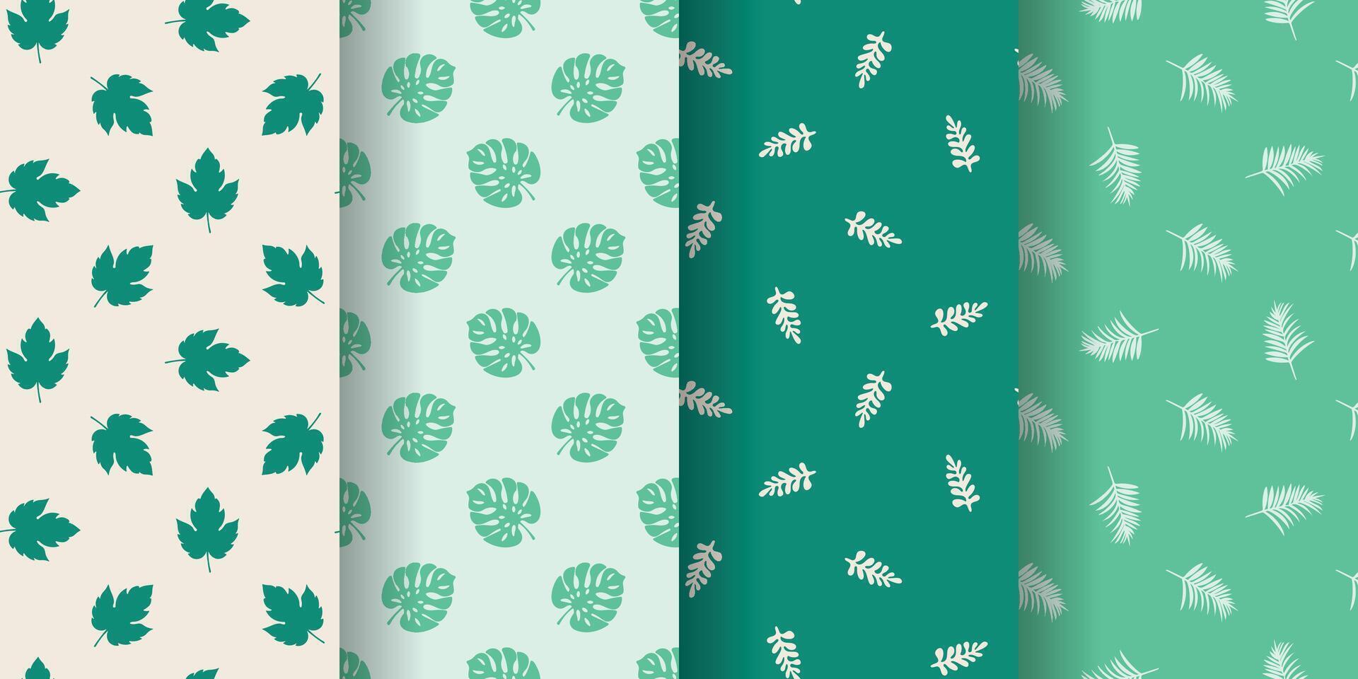 Collection of pattern with leaves, tropical plants vector