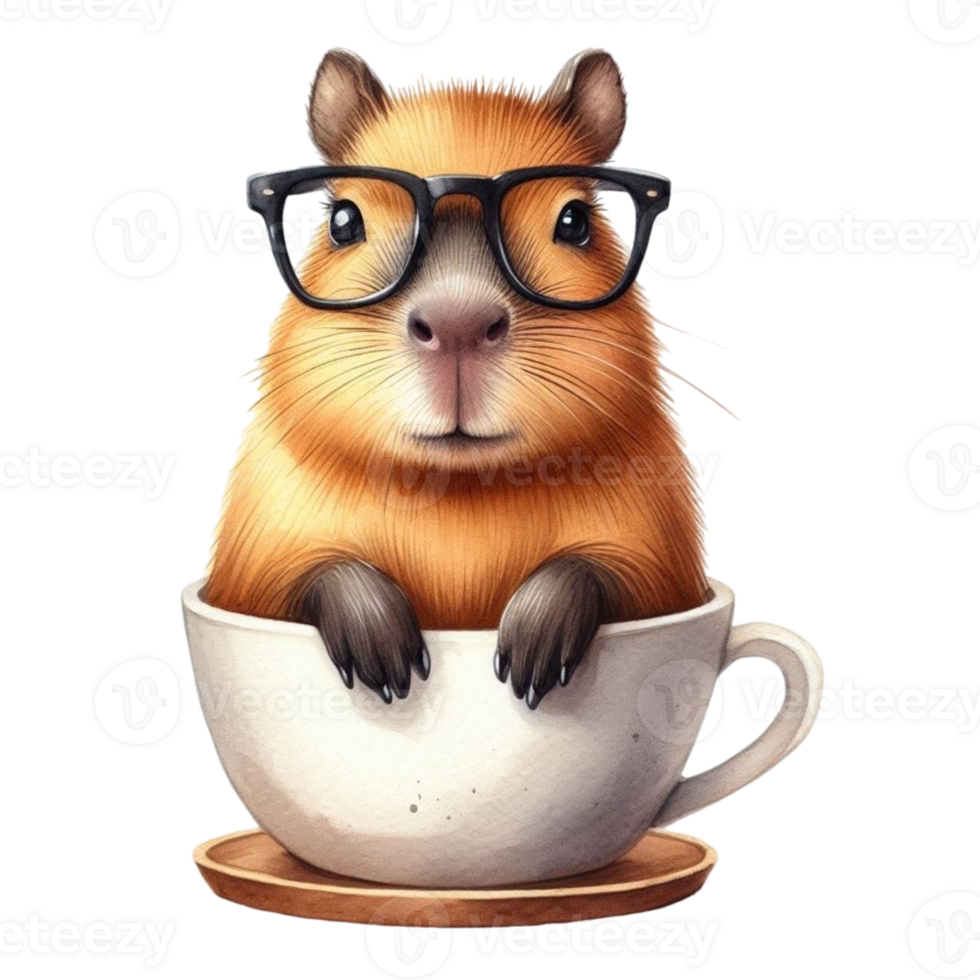 aigenerated cute capybara in a cup of coffee illustration png