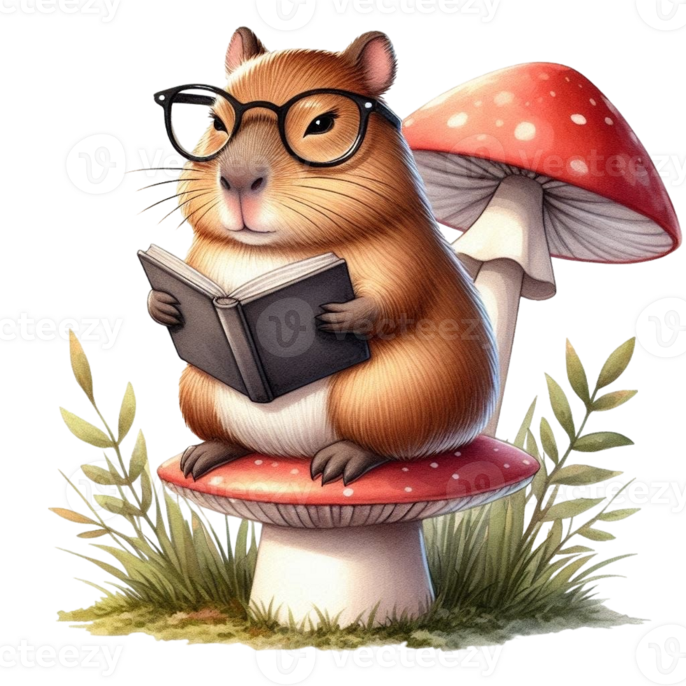 aigenerated a hamster with glasses and a book on a mushroom png