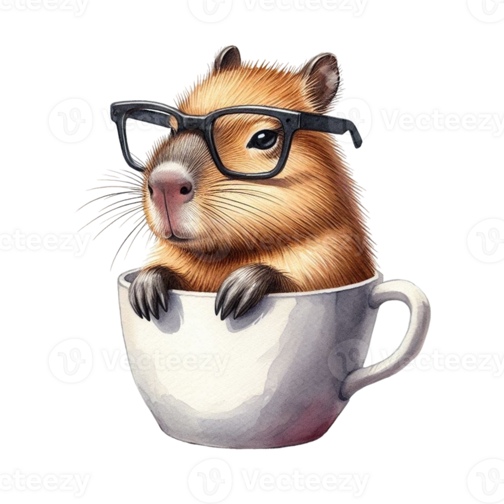 aigenerated a cute little rodent wearing glasses in a cup png