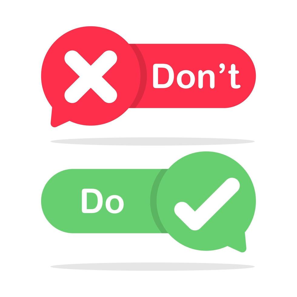 Do and Don't buttons. Do and Don't symbols. Yes and No symbols vector