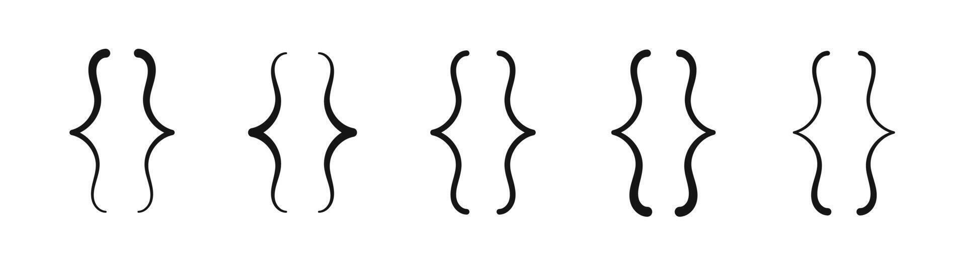 Text brackets. Set of braces or curly brackets icons. Bracket icon collection. Typography brackets symbols. Parenthesis set vector