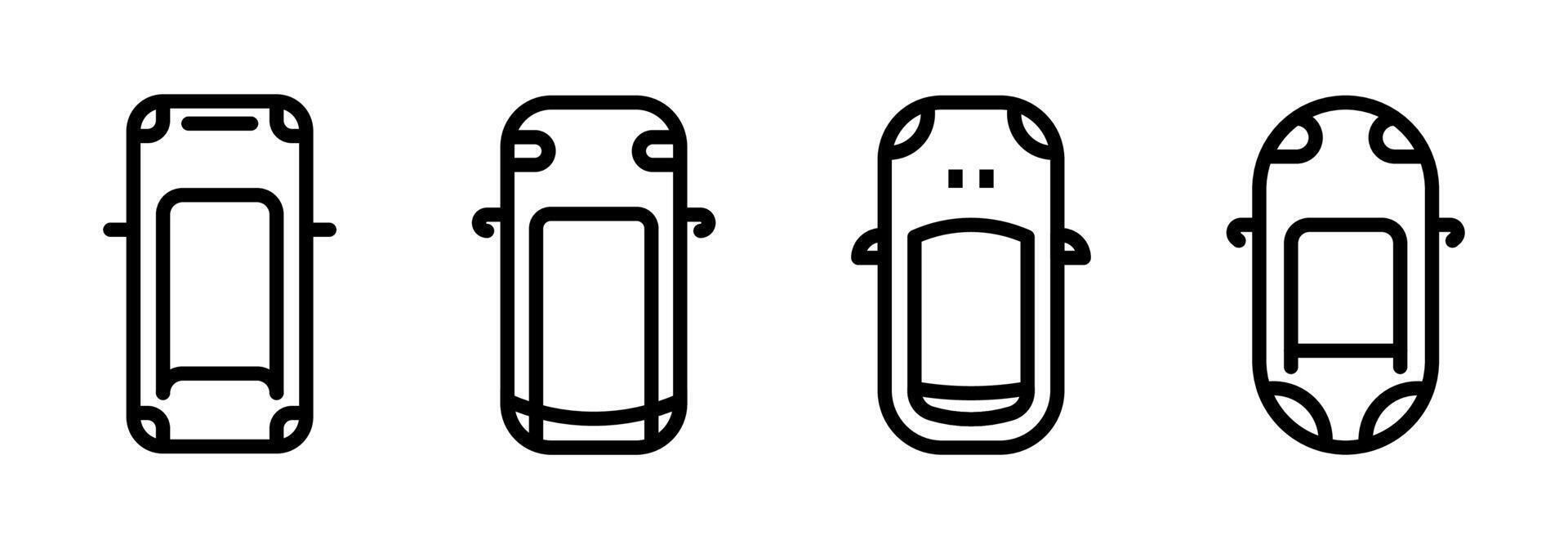car top view icons. Flat isolated car icon. Car icons. Car icon set. Linear icons car top view vector