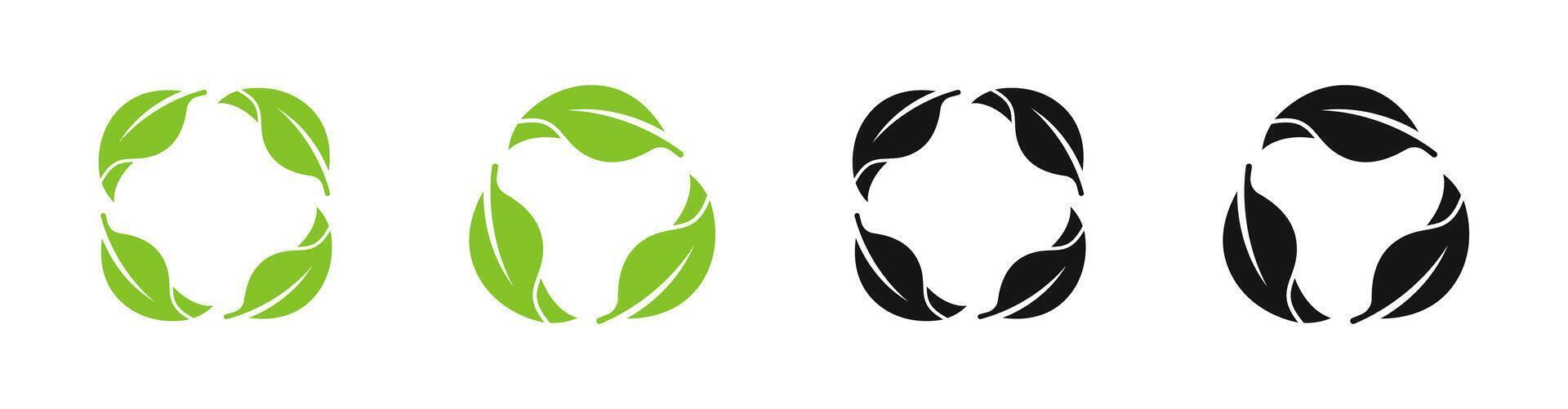 Recycle symbols. Recycle icons. Recycle icon set. Leaf recycle eco green symbol. Rounded leaes. Recycling leaves. ECO leaves. Green leaves vector
