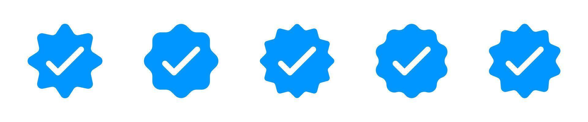 Verified badges. Verified badge icons. Verification symbol set. Social media account verification icons. Blue check mark icon. Profile verified badge. EPS 10 vector