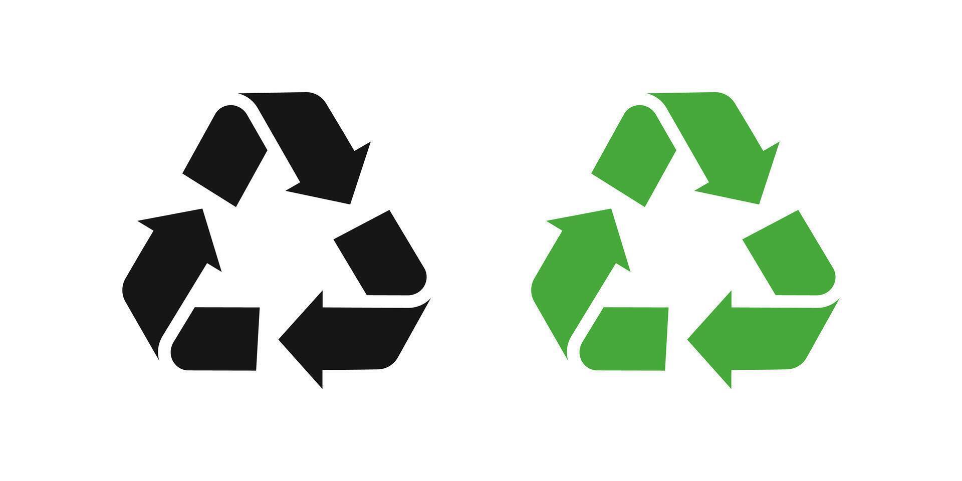 Recycle symbols. Recycling arrow icons. Reusing symbols. Recycling label. Recycle badge. Recycling icons. Recycle, reuse and reduce icons. vector