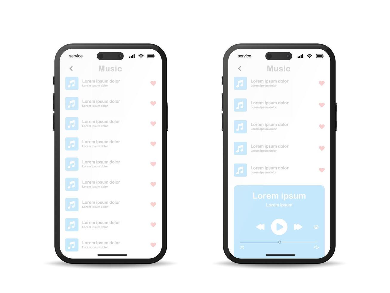 Music media player interface template. Music player design. Music application interface. Music App vector