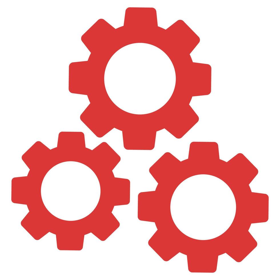 Red three cogs flat icon isolated on white background. vector