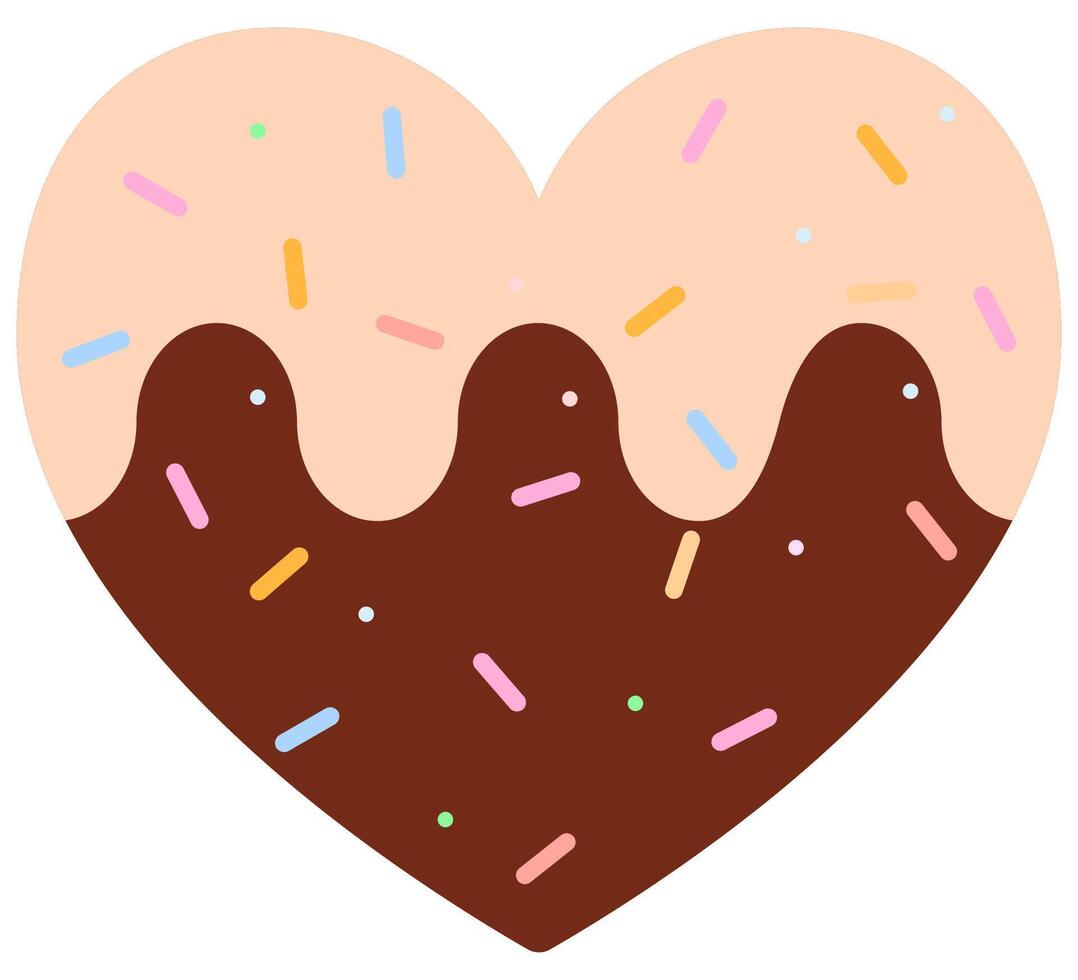 Flat illustration of heart shaped birthday cake with chocolate sprinkle. vector