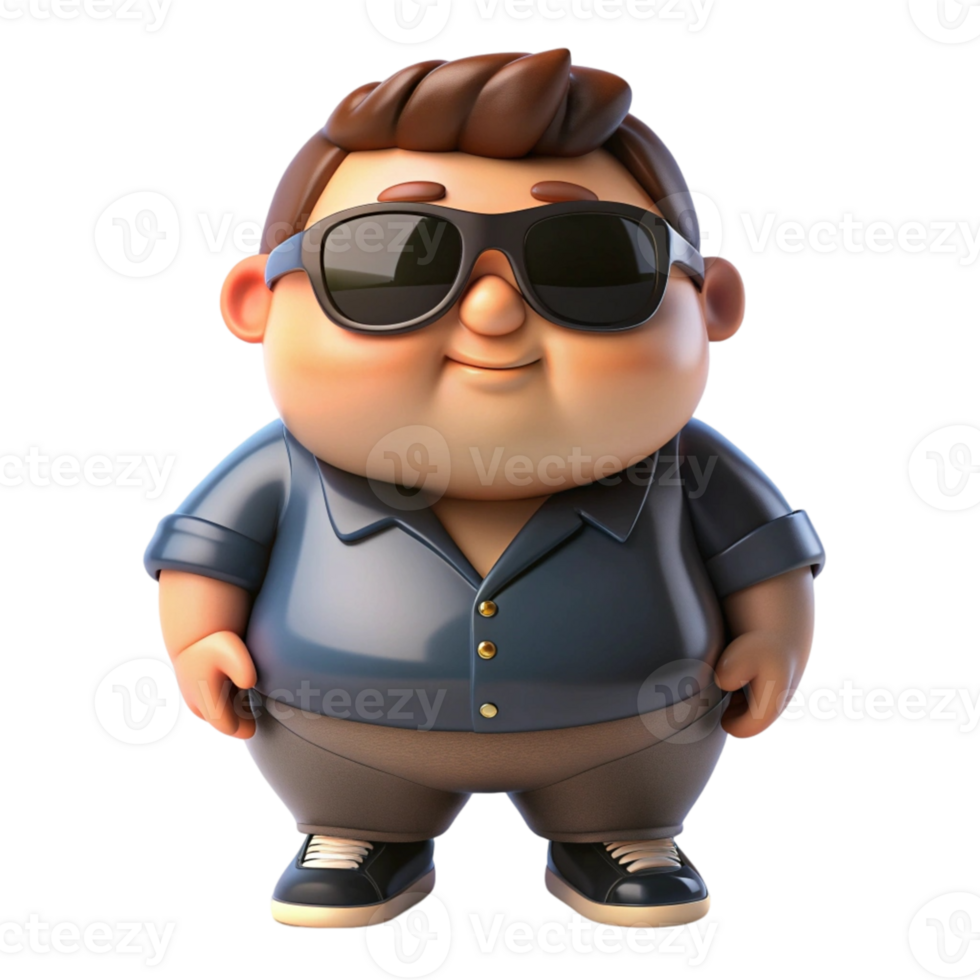aigenerated cartoon fat man with sunglasses on transparent background png