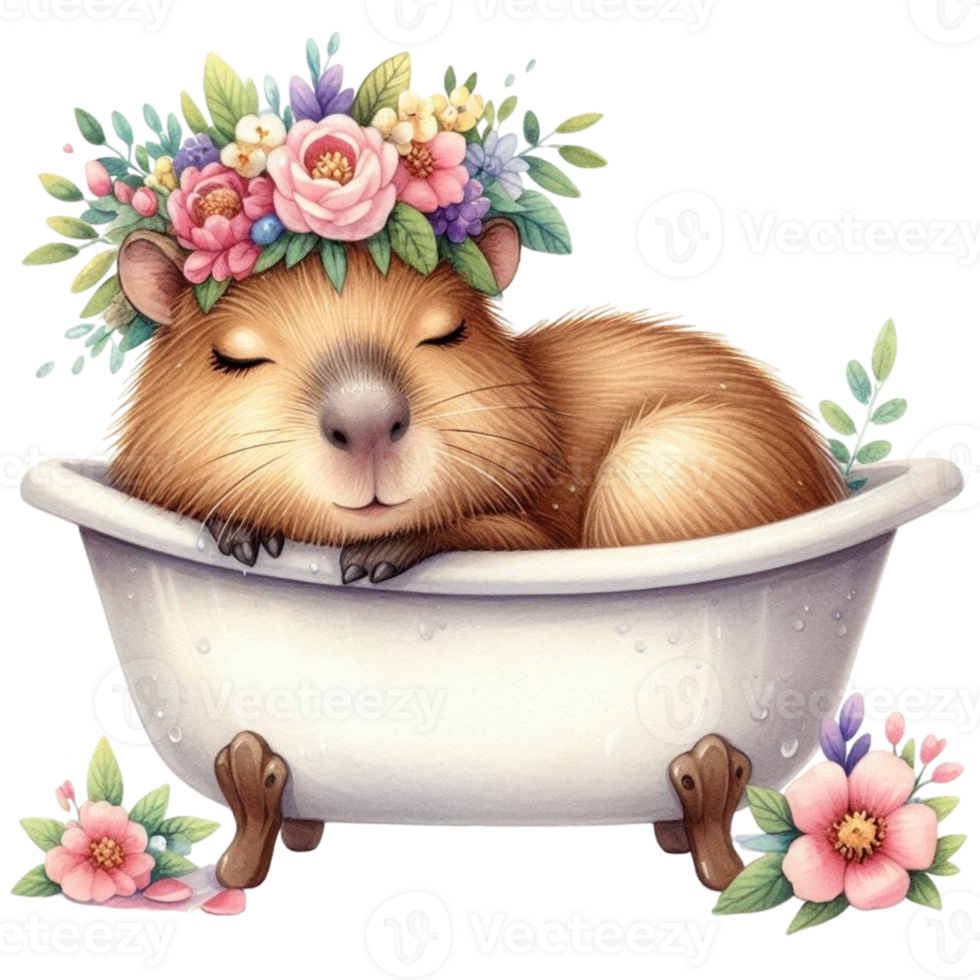 aigenerated a cute little rodent in a bathtub with flowers on it png