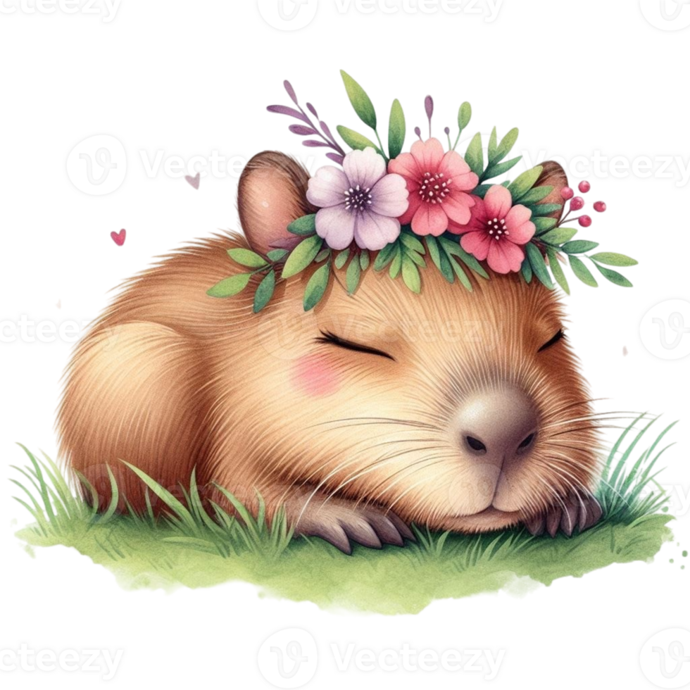 aigenerated a cute little rodent with flowers on its head png