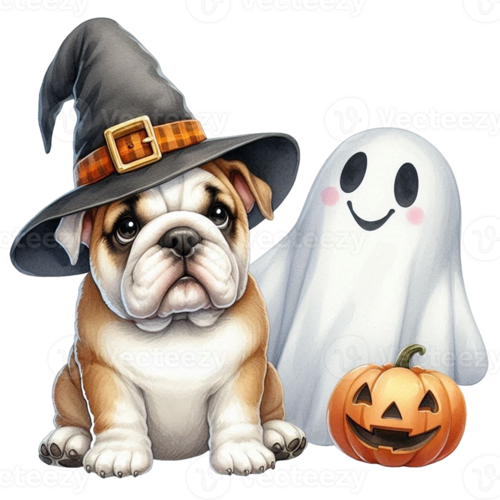 aigenerated a bulldog and ghost with pumpkin png
