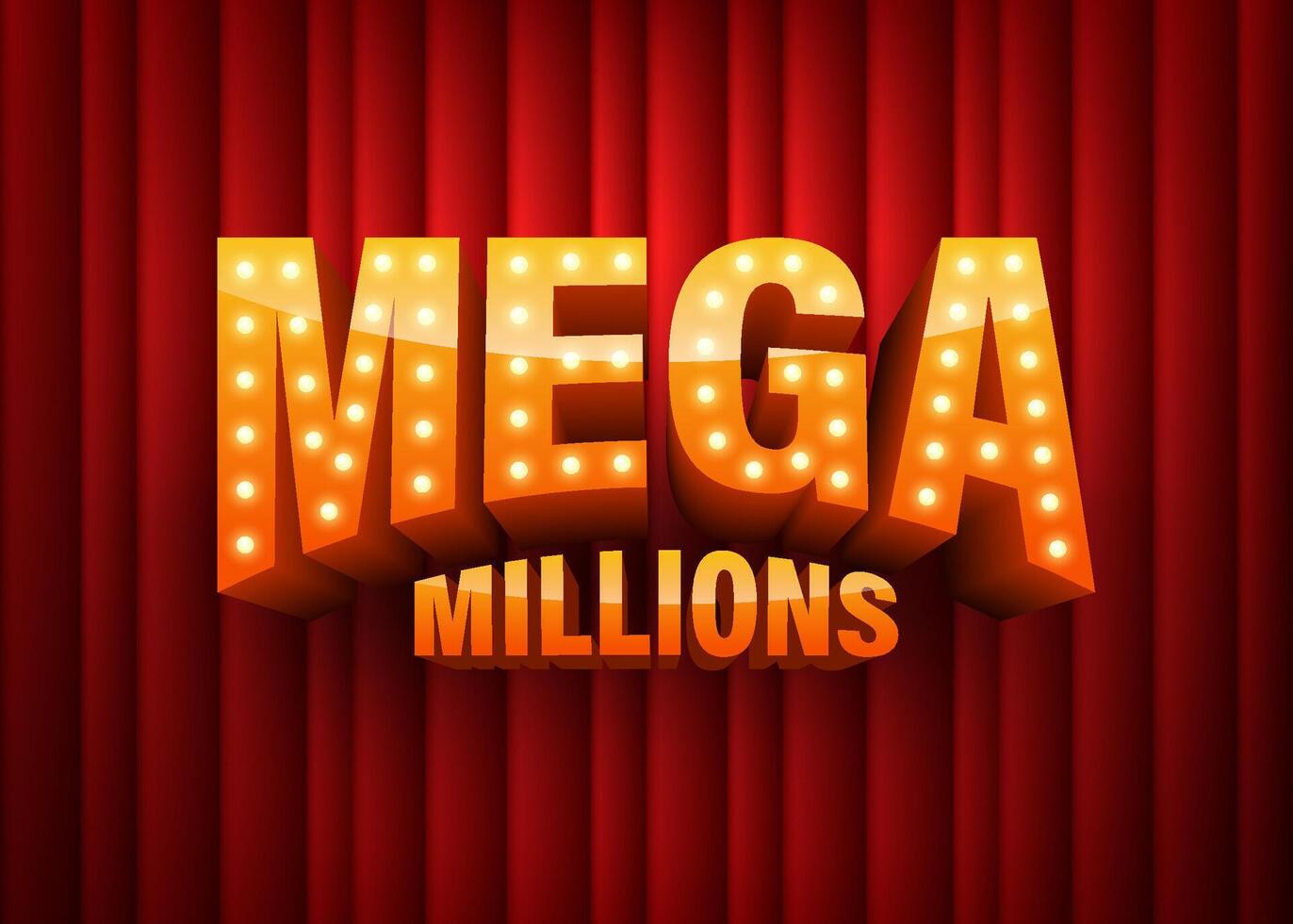 Mega Millions. Text with electric bulbs frame on red background. illustration vector