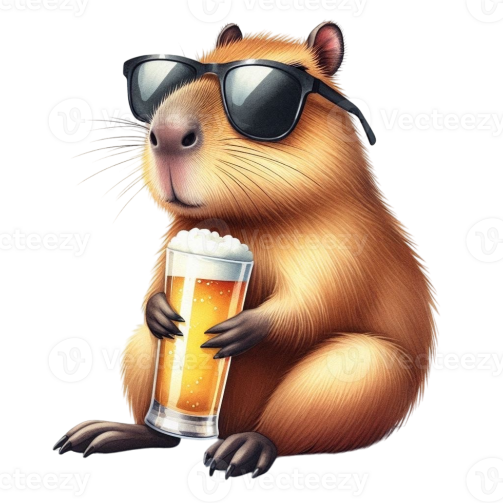 aigenerated a cartoon capy with sunglasses and a beer png