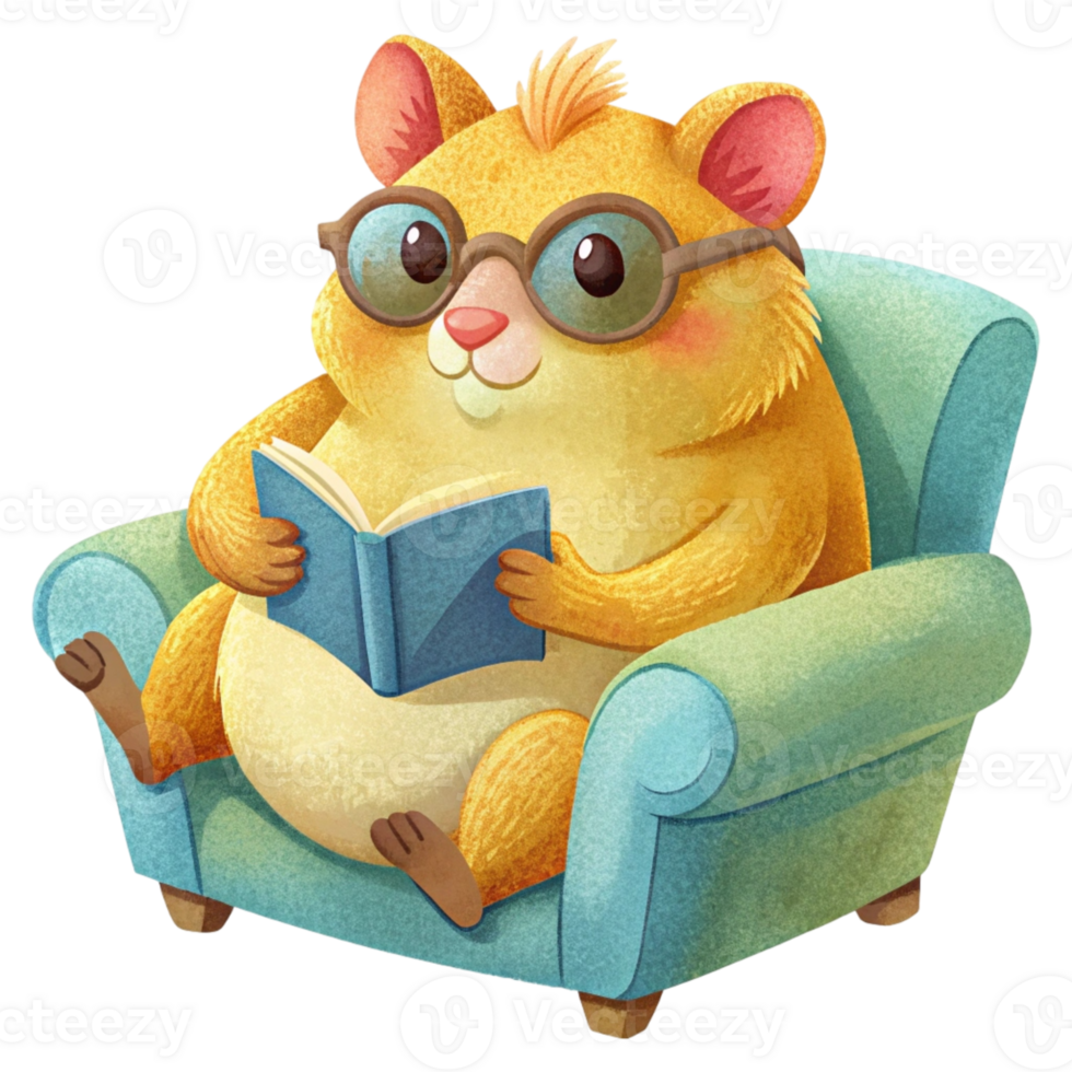 aigenerated hamster reading book cartoon transparent background png
