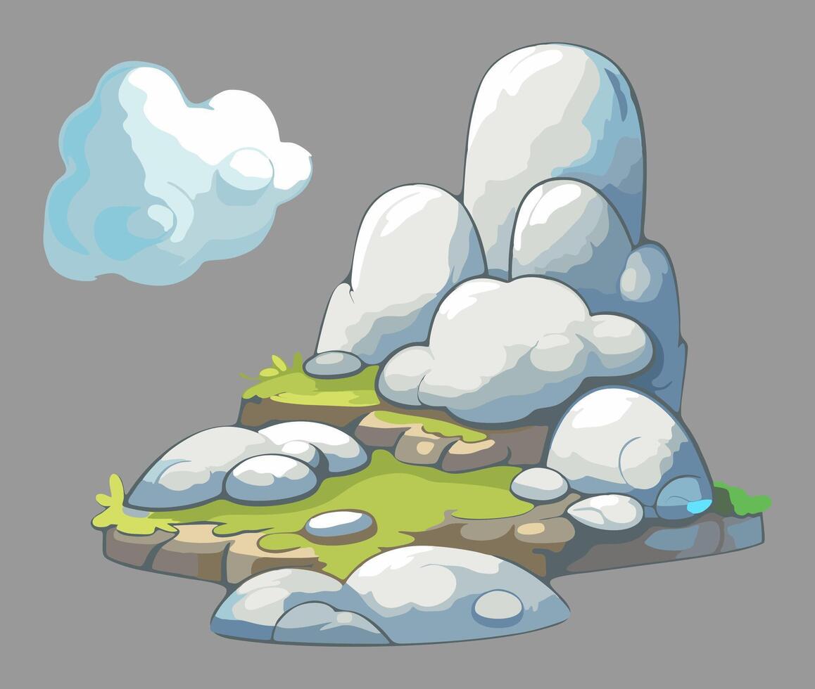 Cartoon style clouds and rocks vector