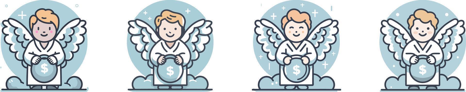 Cute angel with a bag of money vector