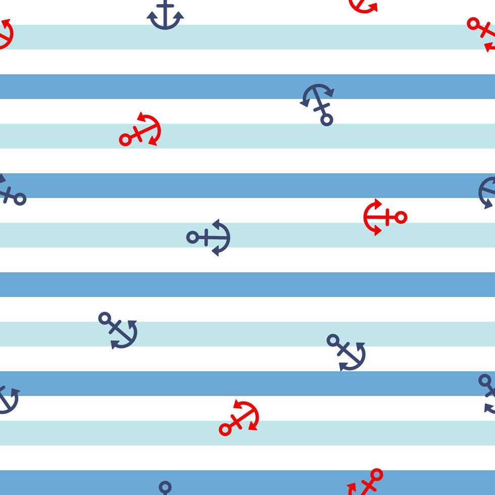 Seamless anchor pattern on navy white and blue background vector
