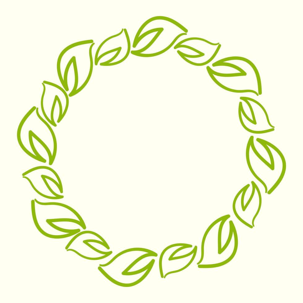 Round simple leaves frame. greeting cards template. round green frame isolated on white background. Ecology sticker or typography vector