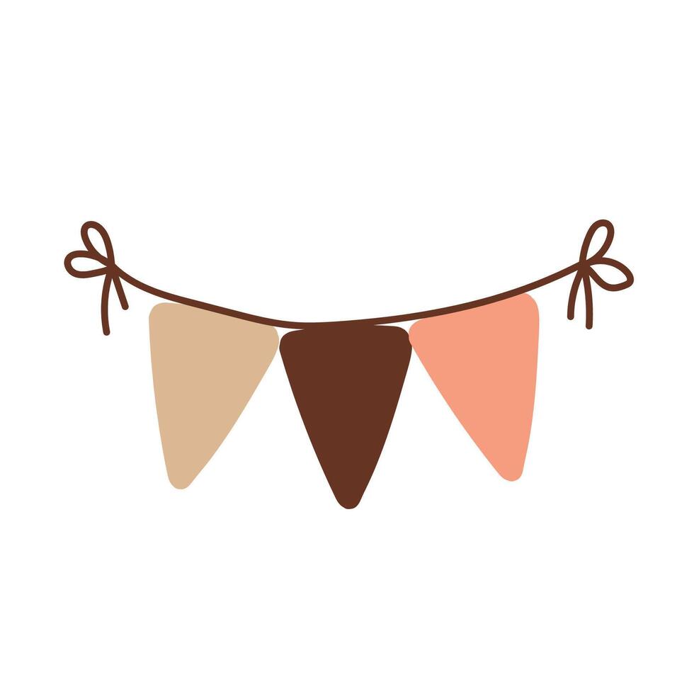 Garland with triangular flags. stock illustration. Beige colors. For a children s postcard. The border element of the frame. Boho. Isolated on a white background. vector