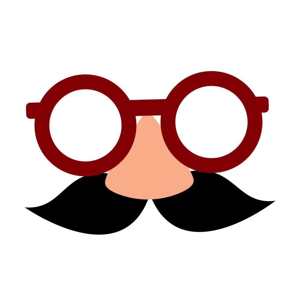 Mustache and glasses comedian props. Fun mask to hide face. isolated flat clipart. vector