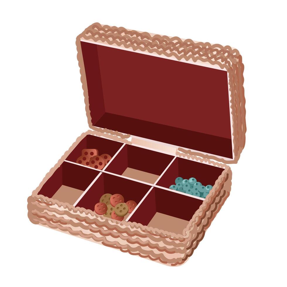A jewelry box shows assorted accessories neatly arranged for organization and display vector