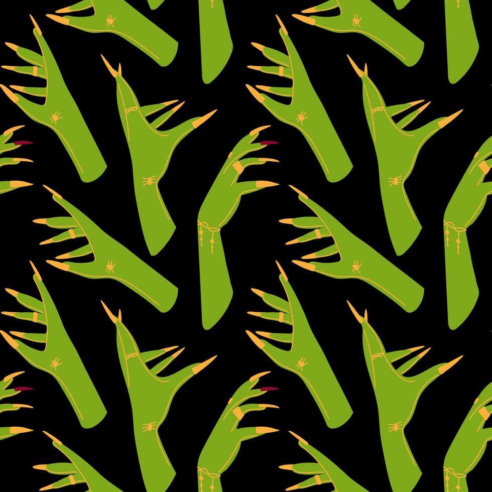 Halloween cartoon seamless pattern with Cartoon Zombie Hand for horror halloween design. Mystical background for wallpaper, wrapping, packing, and backdrop. vector