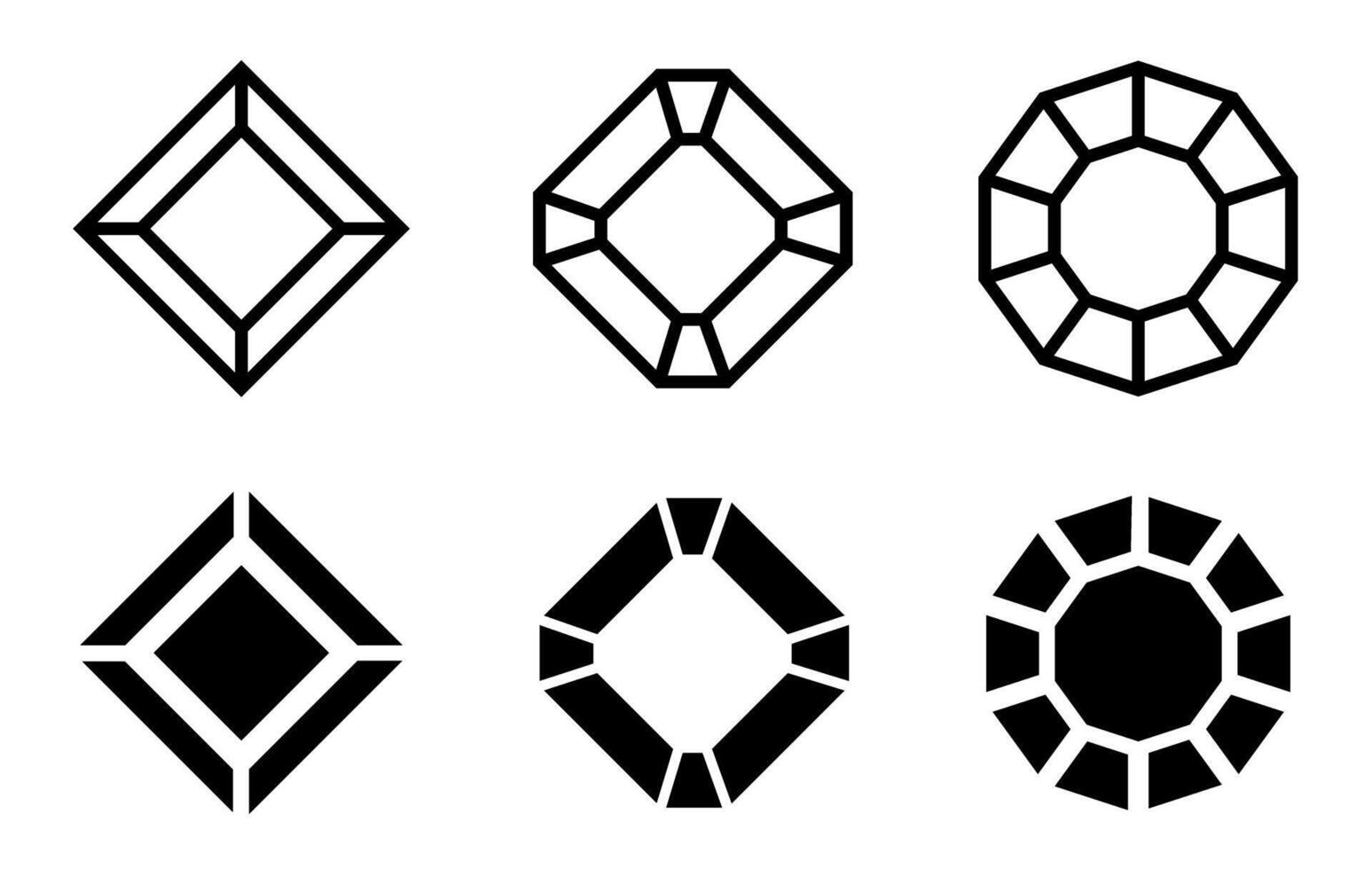 Set of Geometric Gemstone Icons in Various Shapes Gem vector