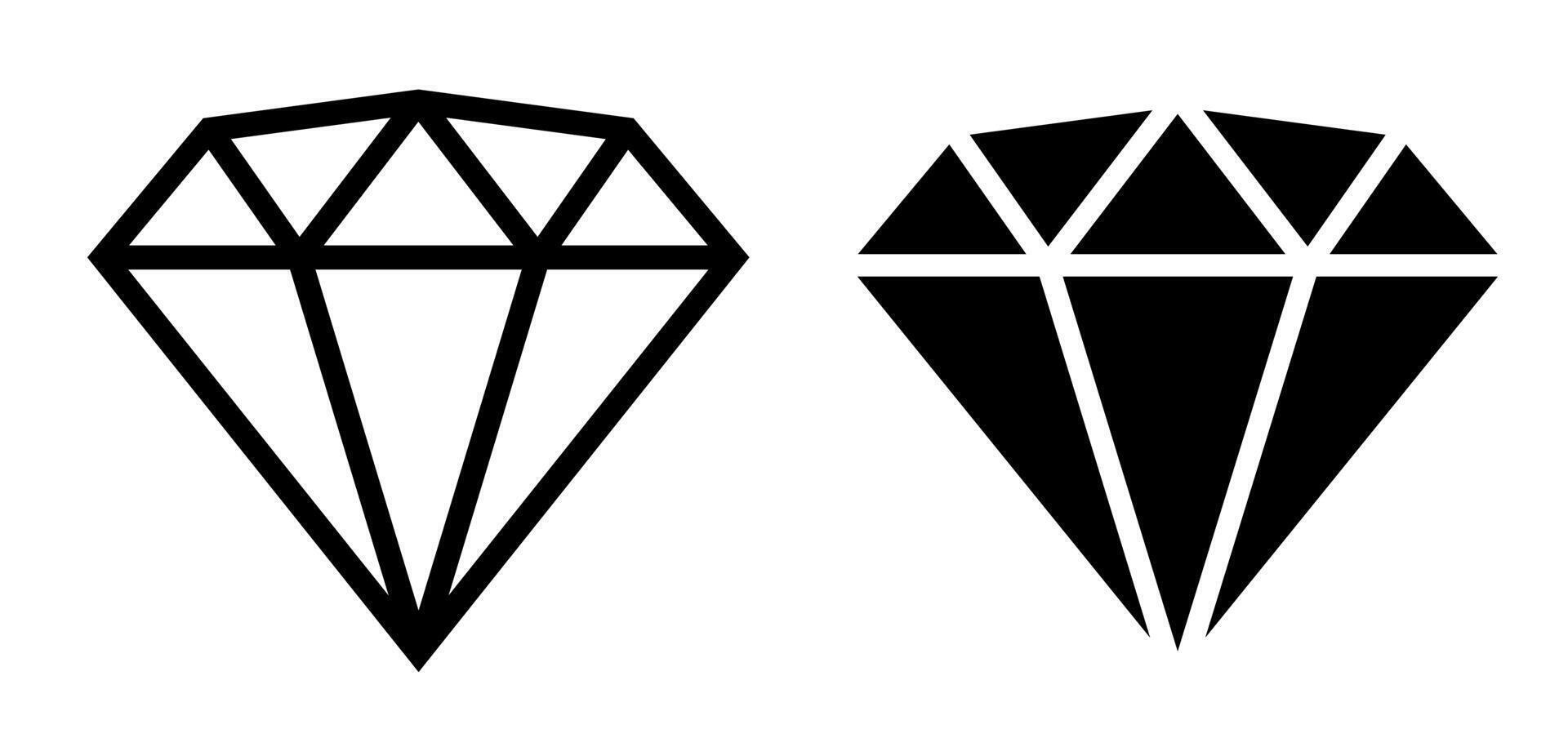 Outline and Filled Diamond gem Icons vector