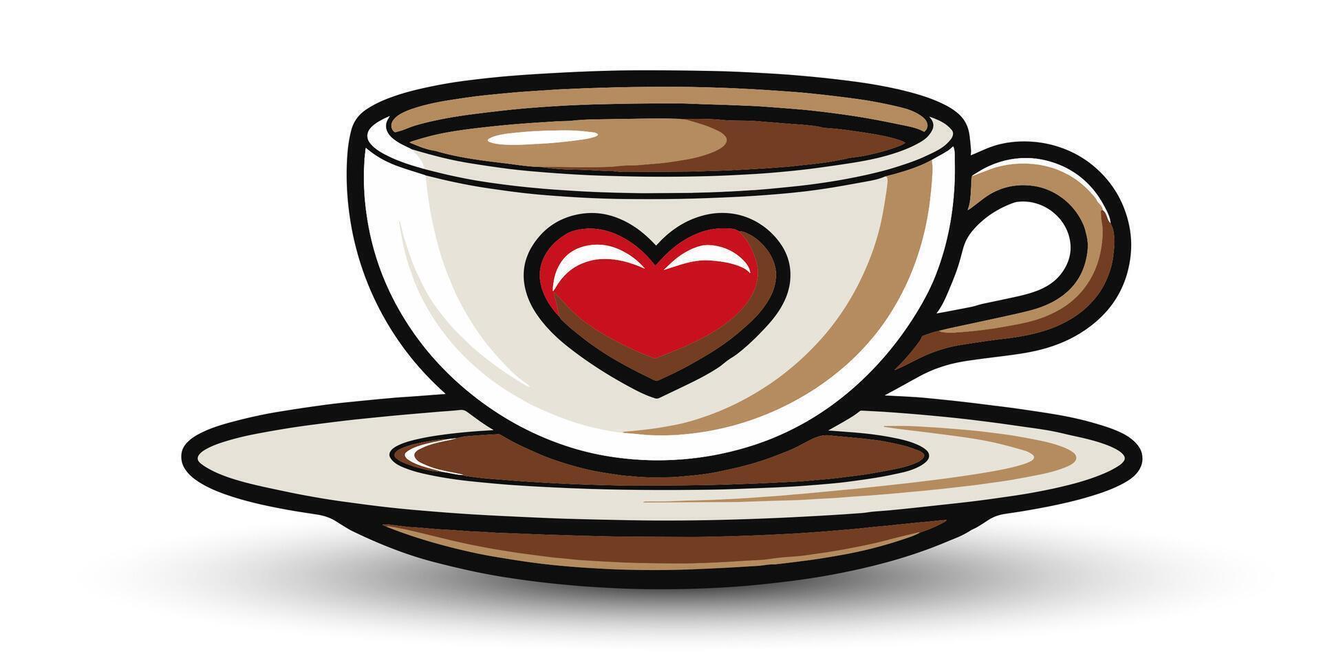 Cup with drink. White cup with heart. illustration vector