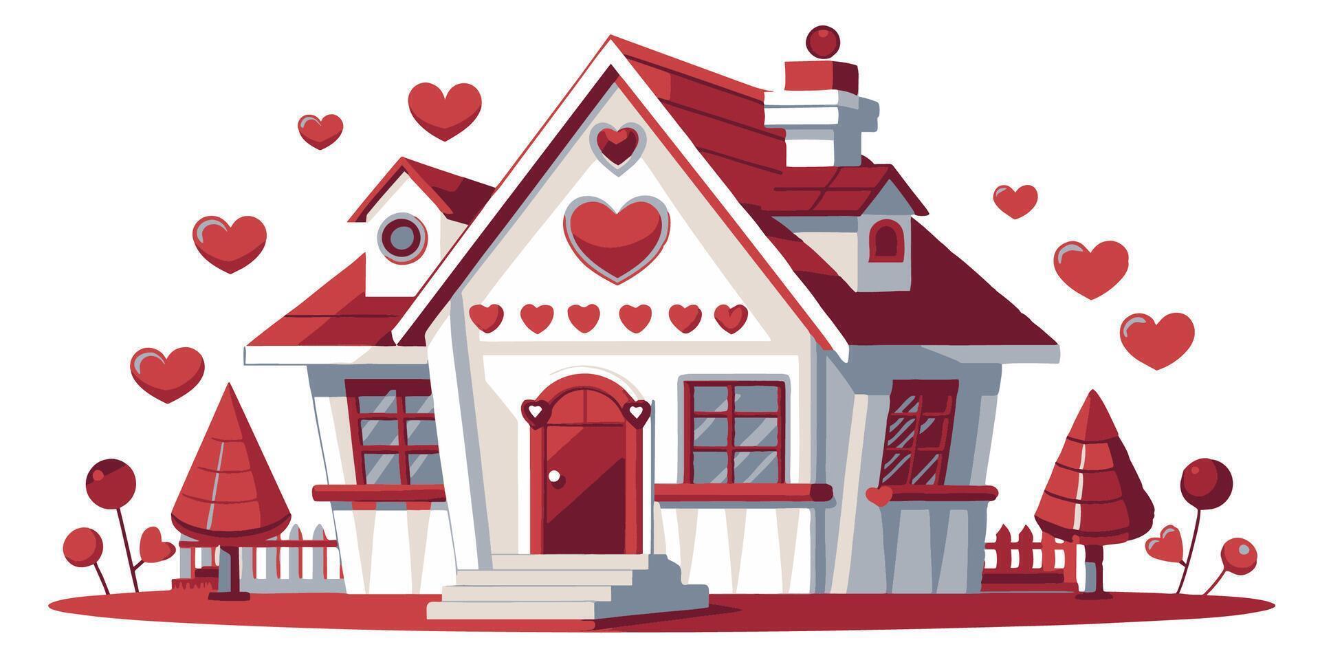 House on a white background. House with hearts on a white background. Valentine. illustration vector