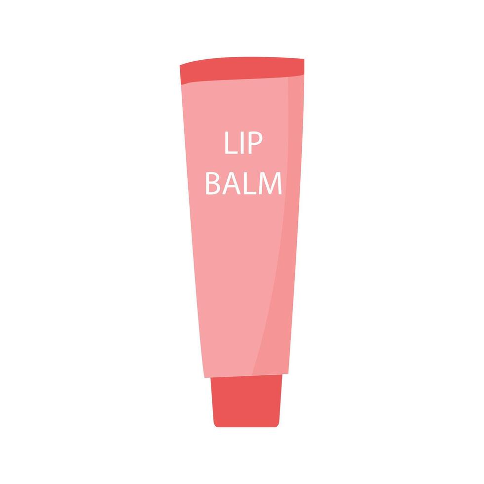 Flat doodle simple isolated illustration lip balm. Moisturizing lipstick for seasons in pink vector