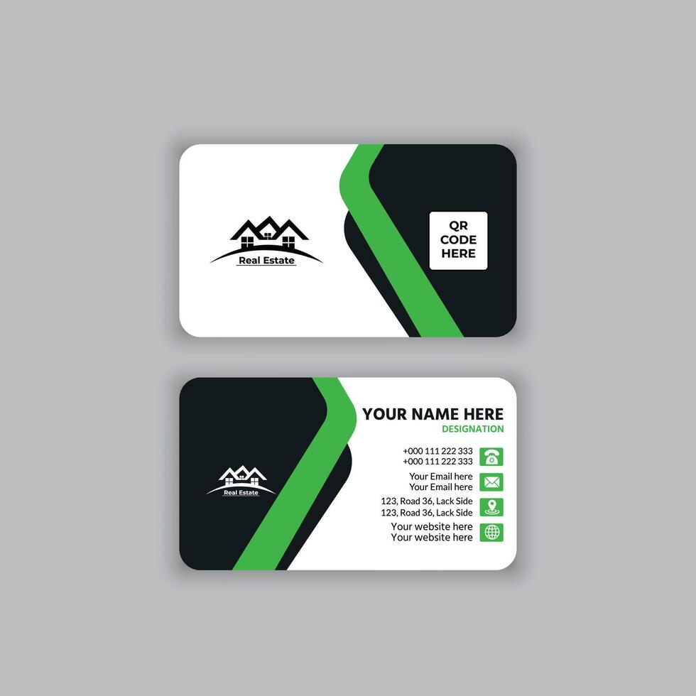 black business card with green triangle vector