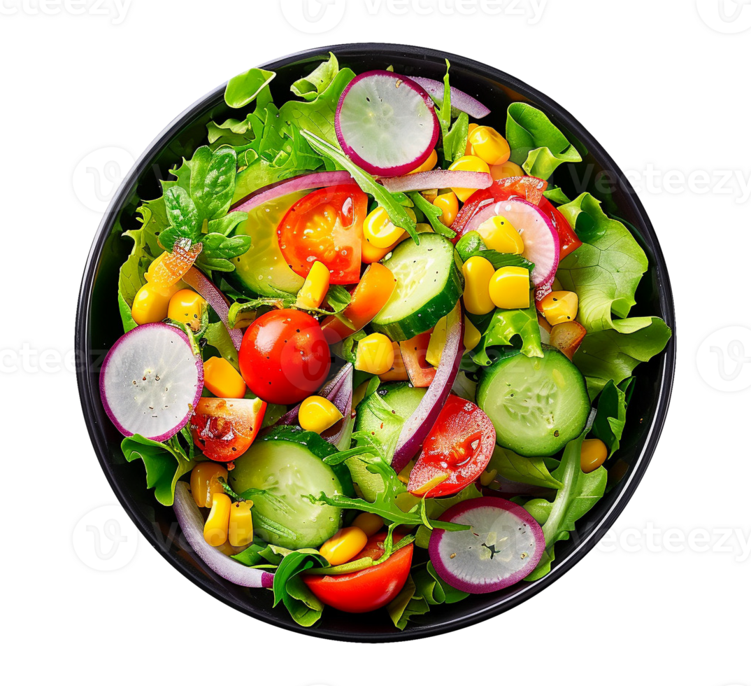 a salad with tomatoes, cucumbers, corn and onions png
