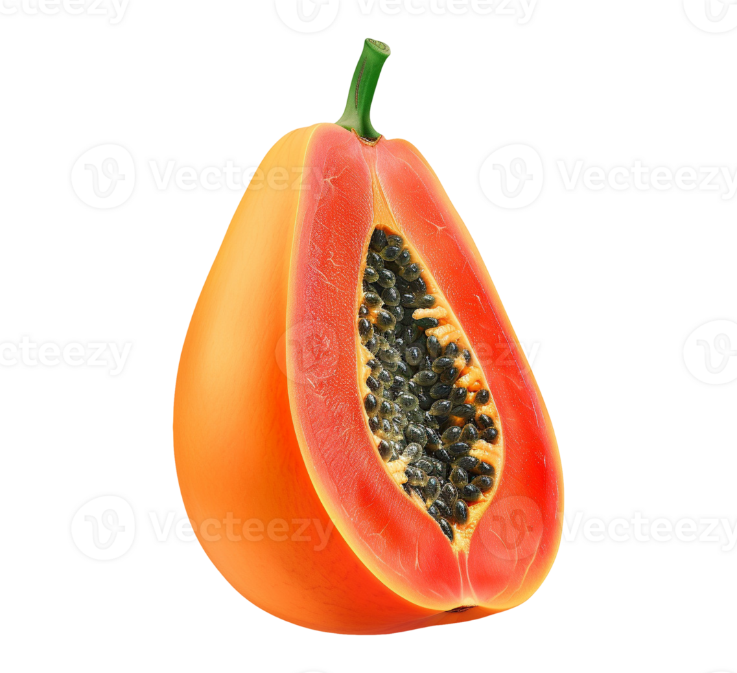 fresh half cut papaya fruit on transparent background png
