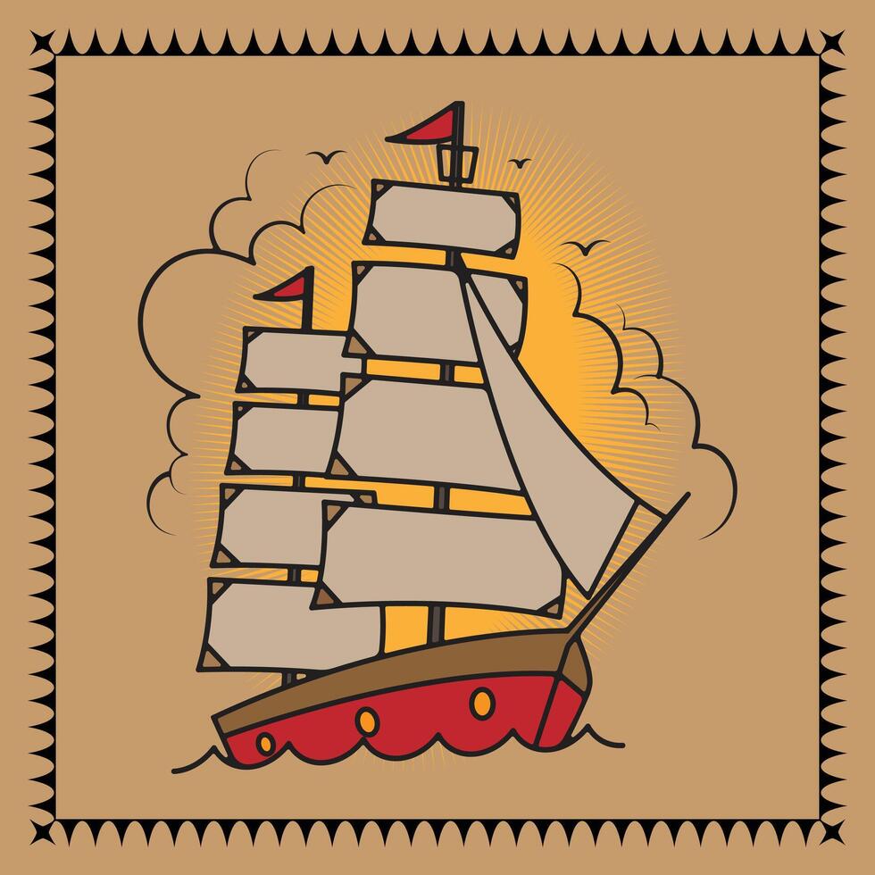 Traditional Tattoo Design of a Sailbot No. 03 vector