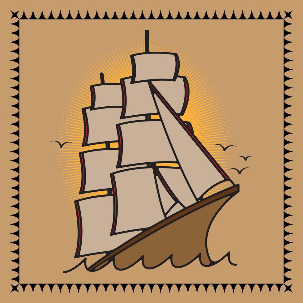 Traditional Tattoo Design of a Sailbot No. 02 vector