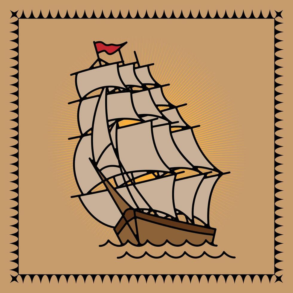 Traditional Tattoo Design of a Sailbot No. 01 vector
